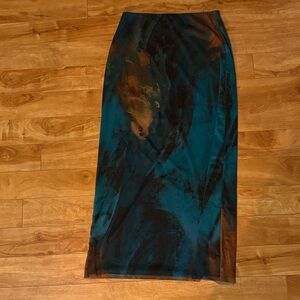 Zara Teal and Black Pencil Skirt